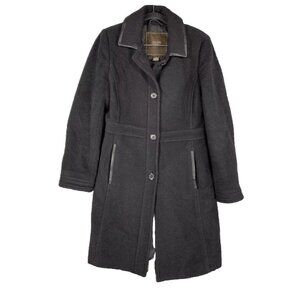 Coach Pea Coat womens Small button‎ pockets Mohair Wool Blend Leather Trim black